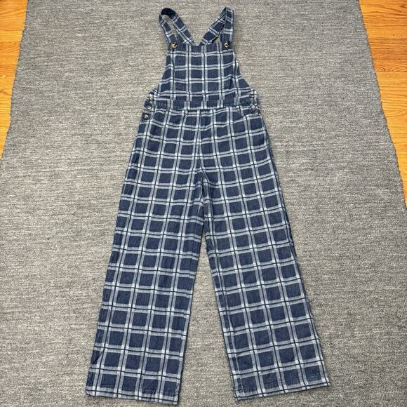 Frnch Paris Overalls Women Large Blue Plaid Wide Leg Preppy Jumpsuit Workwear - Picture 1 of 11
